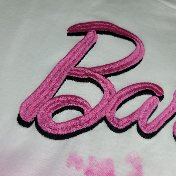 Barbie T-shirt Dip Dye Embroidered Pink White Medium NWT - Picture 5 of 10